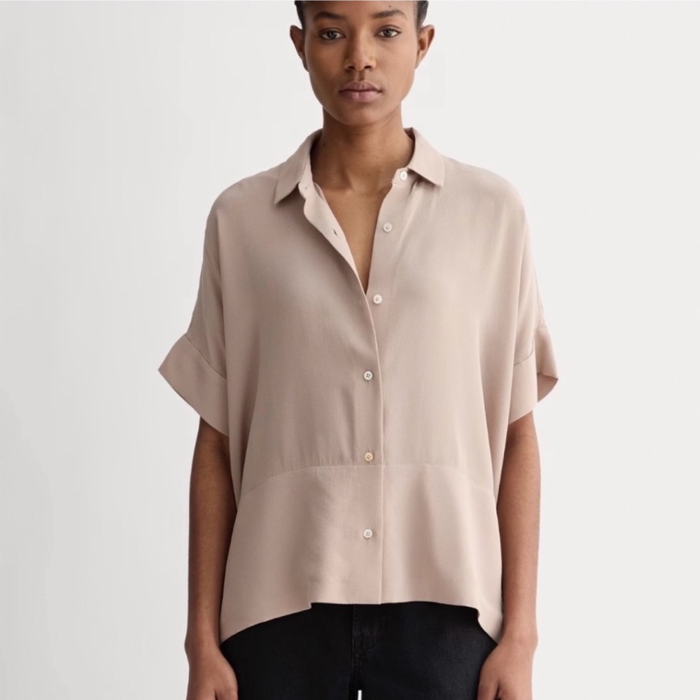 Everlane The Boxy Shirt Washable Silk Size 0 Burnt Sugar